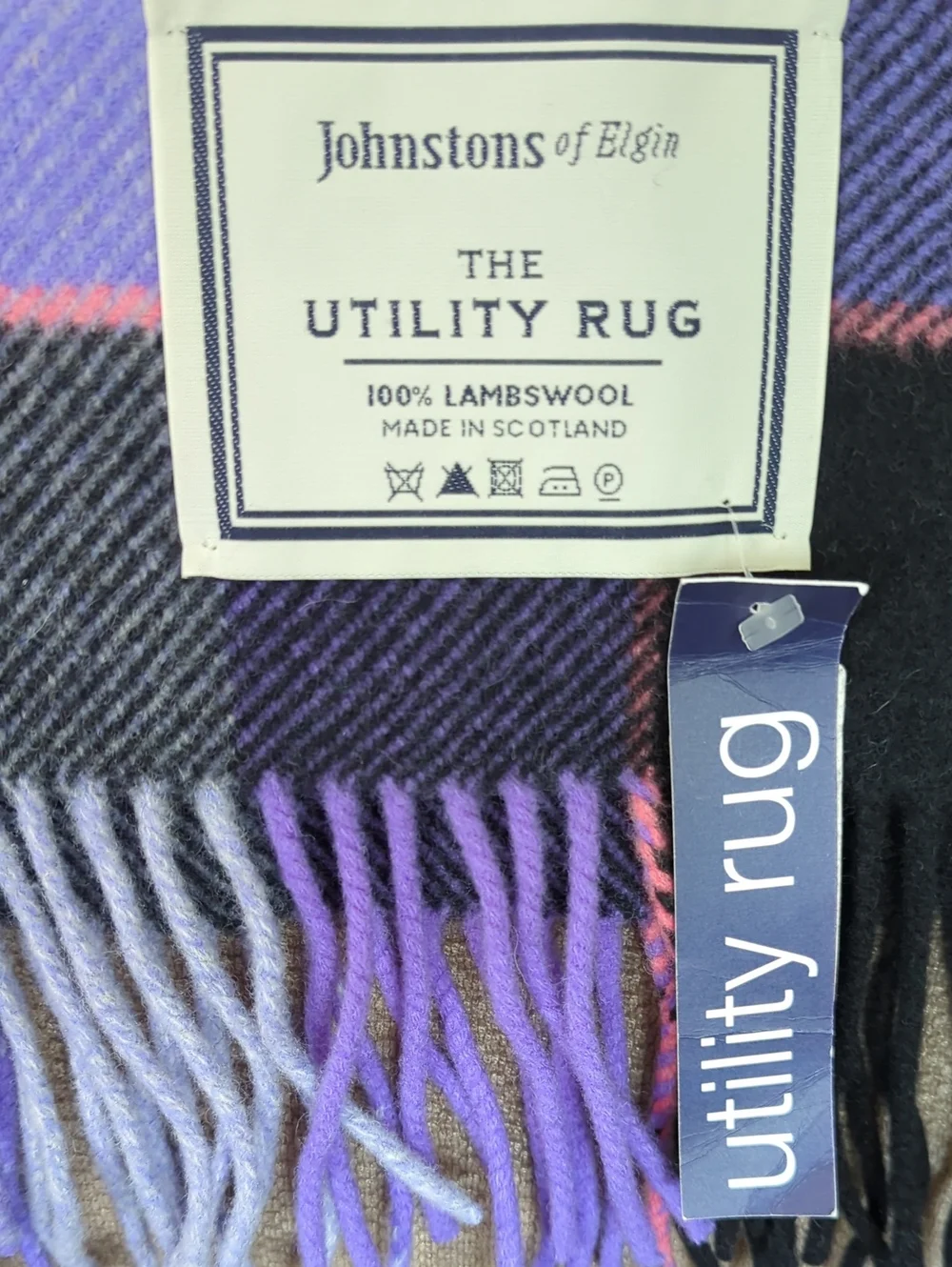 Johnstons Of Elgin The Utility Rug Purple Plaid Scottish Lambswool Blanket Throw